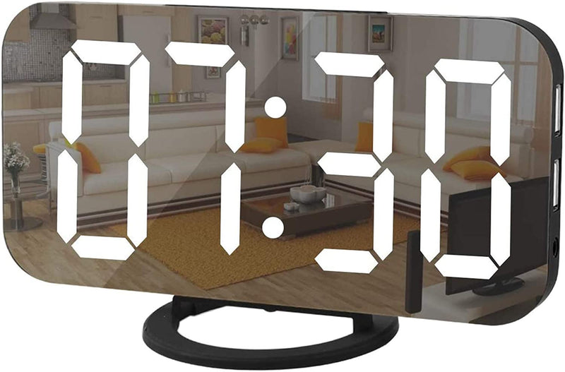 LED Digital Alarm Electric Clocks Mirror Surface -Black