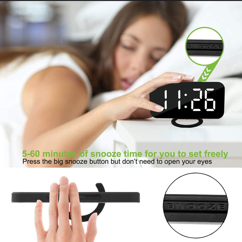 LED Digital Alarm Electric Clocks Mirror Surface -Black