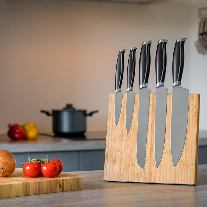 AWEMOZ magnetic knife block made of wood, magnetic knife holder made of bamboo without knife/unequipped.