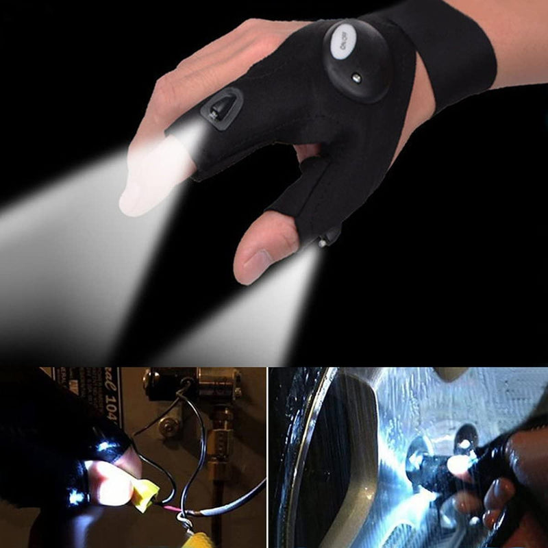 Tactical Fingerless LED Flashlight Gloves for Repairing, Working in Darkness Places, Fishing, Camping, Hiking and Outdoor Activities