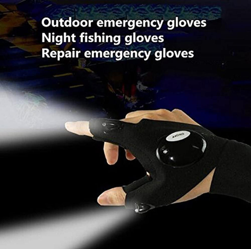 Tactical Fingerless LED Flashlight Gloves for Repairing, Working in Darkness Places, Fishing, Camping, Hiking and Outdoor Activities