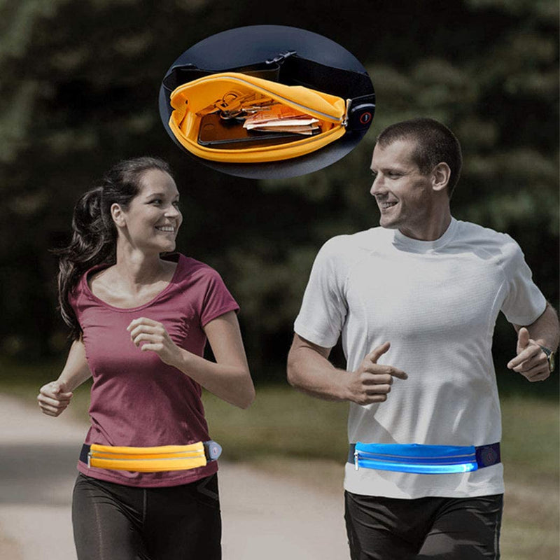 LED USB Rechargeable Reflective Belt Bag Waist Belt Pack High Visibility Fanny Pack for Running, Camping, Walking, Cycling