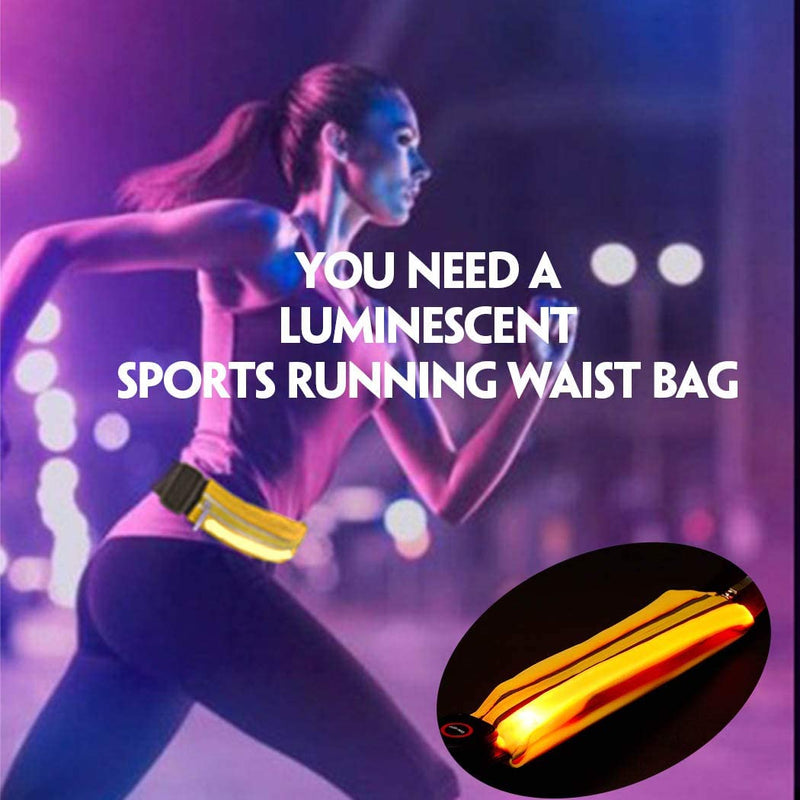 LED USB Rechargeable Reflective Belt Bag Waist Belt Pack High Visibility Fanny Pack for Running, Camping, Walking, Cycling