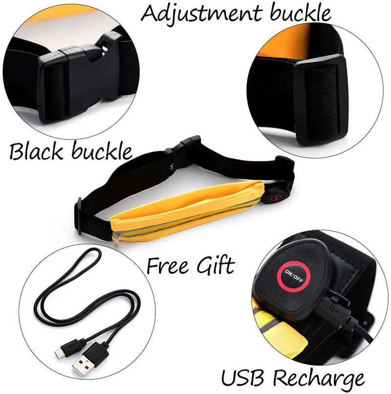 LED USB Rechargeable Reflective Belt Bag Waist Belt Pack High Visibility Fanny Pack for Running, Camping, Walking, Cycling