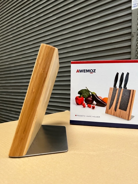 AWEMOZ magnetic knife block made of wood, magnetic knife holder made of bamboo without knife/unequipped.