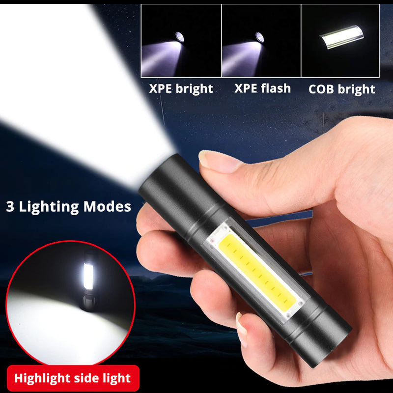 USB Rechargeable Flashlight 3 Lighting Mode COB+XPE LED Mini Flashlight Waterproof Portable Used for camping, cycling, work, etc