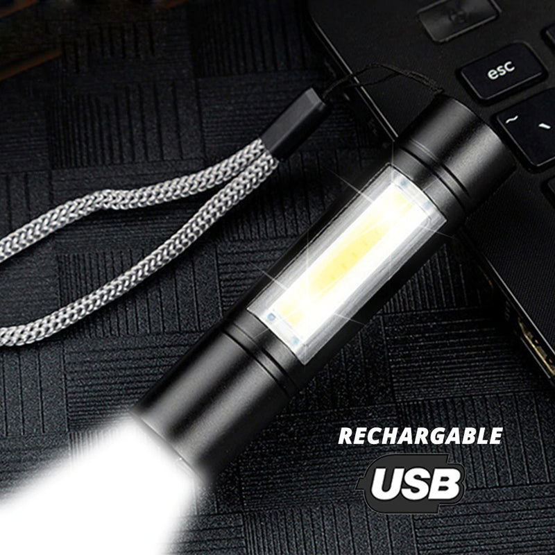 USB Rechargeable Flashlight 3 Lighting Mode COB+XPE LED Mini Flashlight Waterproof Portable Used for camping, cycling, work, etc