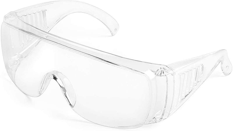 Protective Eyewear Safety Goggles Clear Anti-fog Anti-Scratch Safety Glasses over Prescription Glasses, Transparent Frame Light Weight and Comfortable