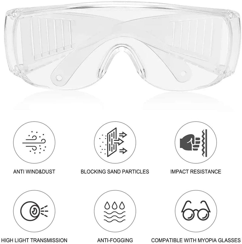 Protective Eyewear Safety Goggles Clear Anti-fog Anti-Scratch Safety Glasses over Prescription Glasses, Transparent Frame Light Weight and Comfortable