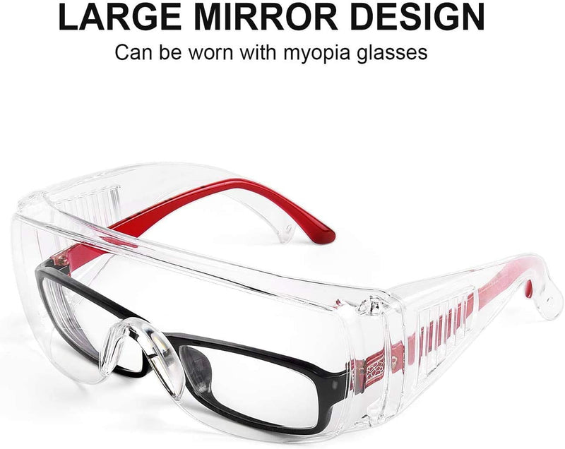 Protective Eyewear Safety Goggles Clear Anti-fog Anti-Scratch Safety Glasses over Prescription Glasses, Transparent Frame Light Weight and Comfortable