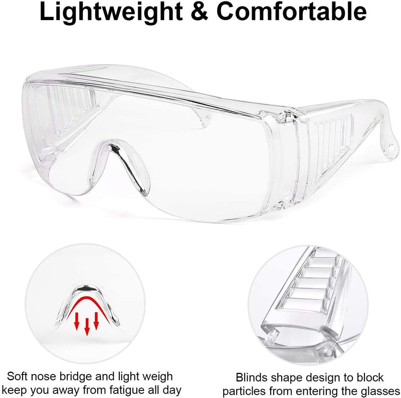 Protective Eyewear Safety Goggles Clear Anti-fog Anti-Scratch Safety Glasses over Prescription Glasses, Transparent Frame Light Weight and Comfortable