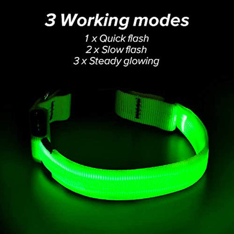 LED Dog Collar, USB Rechargeable Nylon Webbing Adjustable Glowing Pet Safety Collar, Reflective Light Up Collars for Your Dogs