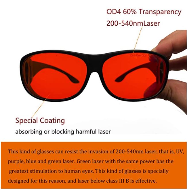 Professional Laser Protective Glasses for 190nm-540nm, 405nm,445nm, 532nm Laser and Violet/Blue/Green Laser Safety Goggles 450nm