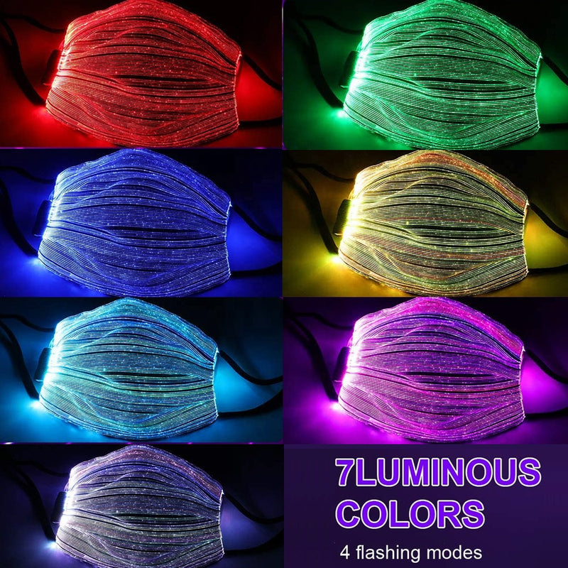 LED Illuminated Masks 7 Color Light up Face Mask USB Rechargeable Glowing Luminous Mask for Protection to Party Festival Dancing Rave Masquerade