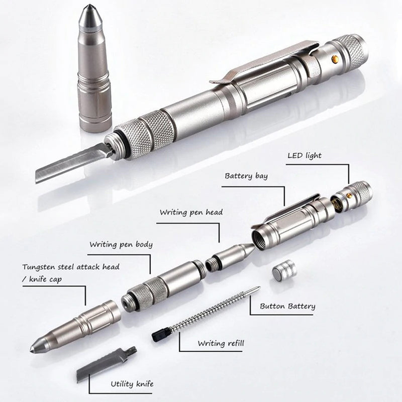 Self-defense Tactical Pen Outdoor Emergency Flashlight Broken Window Tungsten Pen Head Emergency Writing Self-defense Equipment