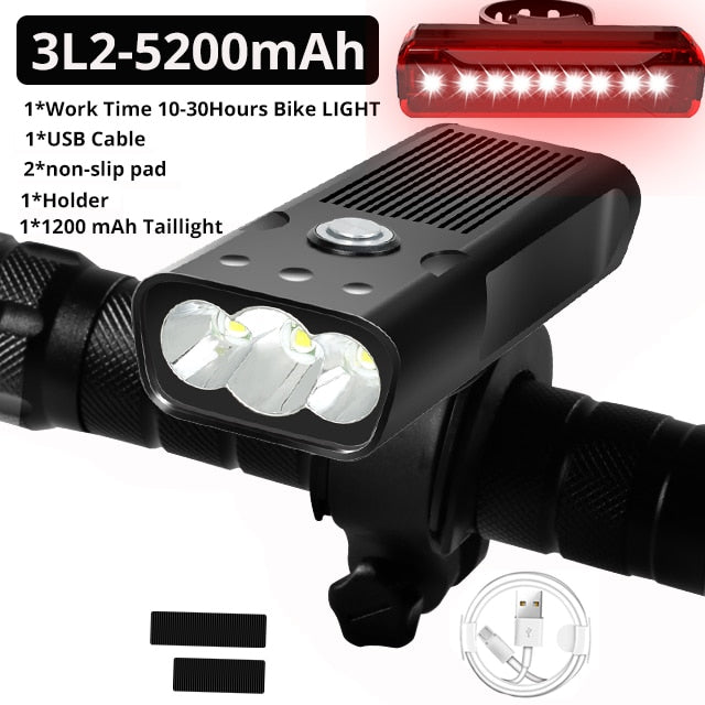 20000Lums Bicycle Light L2/T6 USB Rechargeable 5200mAh Bike Light IPX5 Waterproof LED Headlight as Power Bank Bike Accessories