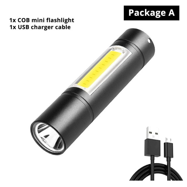 USB Rechargeable Flashlight 3 Lighting Mode COB+XPE LED Mini Flashlight Waterproof Portable Used for camping, cycling, work, etc