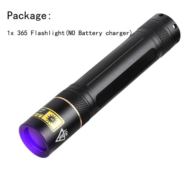 UV Flashlight LED 365nm Ultra Violet Ultraviolet Invisible Torch for Pets Stain Hunting Marker Use 18650 battery