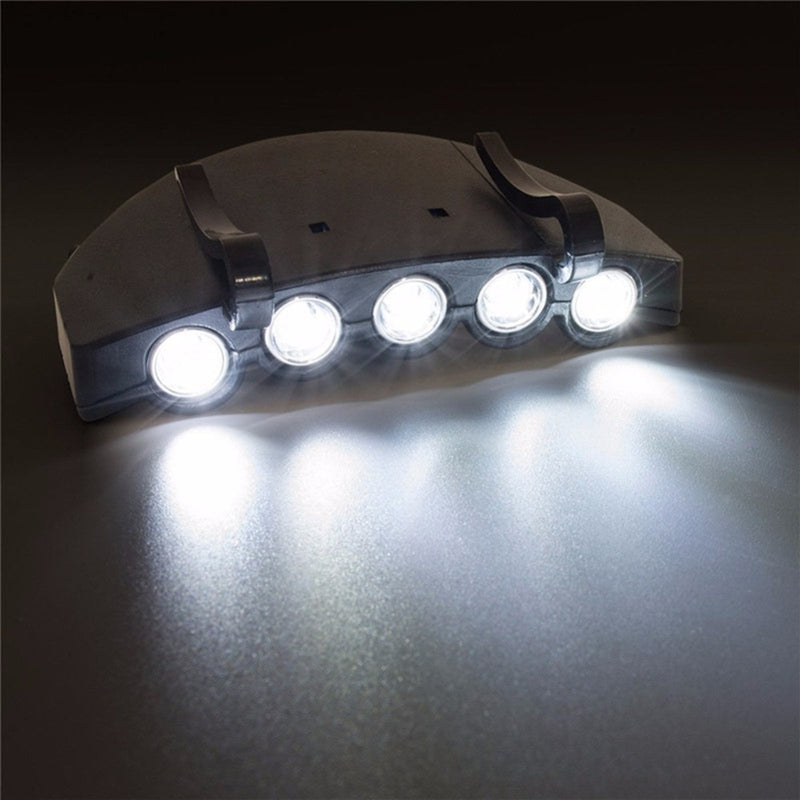 Outdoor LED Headlamps 5 LED Ultra Bright Cap Clip-On Lamp Flash / Steady ON Night Convenient Fishing Light Head Lantern