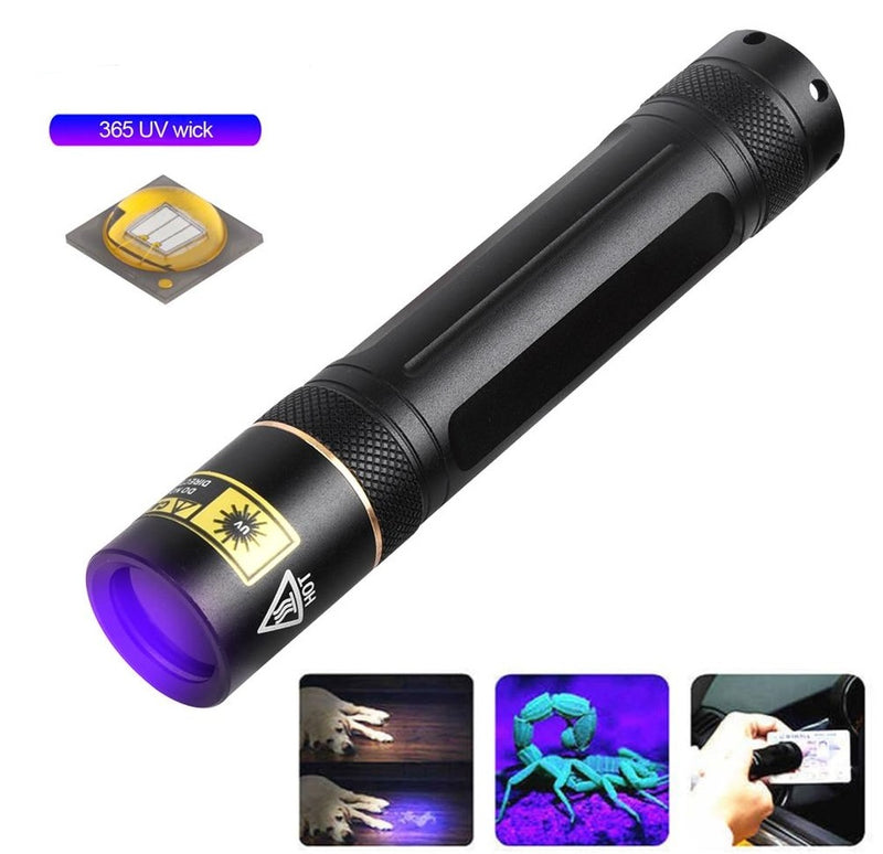 UV Flashlight LED 365nm Ultra Violet Ultraviolet Invisible Torch for Pets Stain Hunting Marker Use 18650 battery