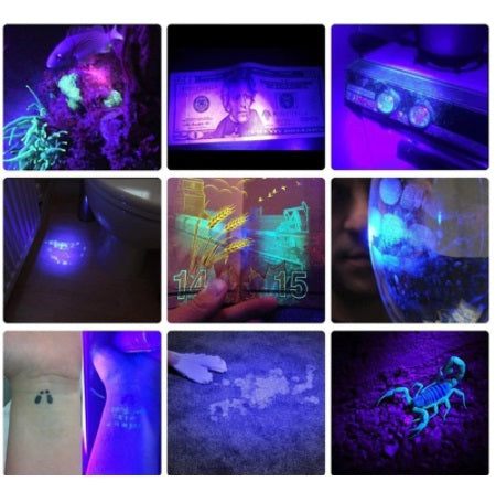 UV Flashlight LED 365nm Ultra Violet Ultraviolet Invisible Torch for Pets Stain Hunting Marker Use 18650 battery